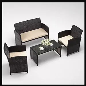 4-piece wicker conversation set with 2 rattan chairs 1 loveseat 1 coffee table removable seat cushion
