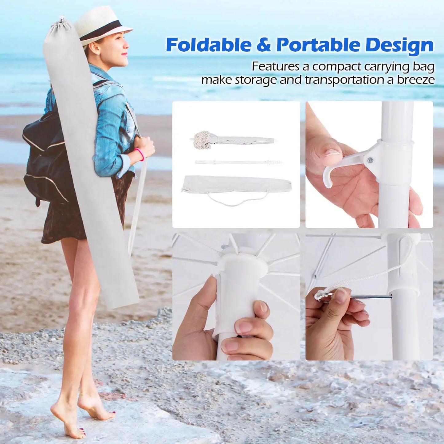 6.5 FT Outdoor Fringe Patio Umbrella w/ Carrying Bag Push Button Tilt