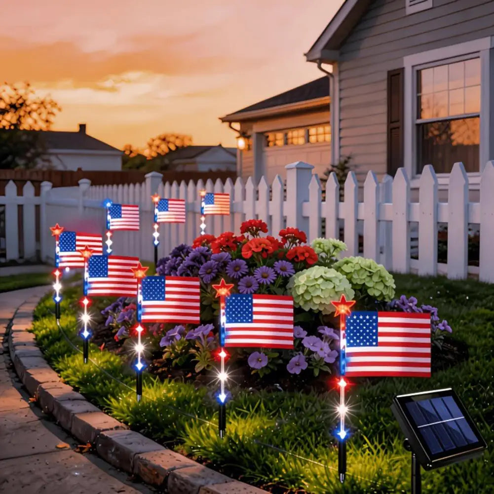 8Pcs 8 Modes Solar Waterproof LED Pathway Lights for 4th of July