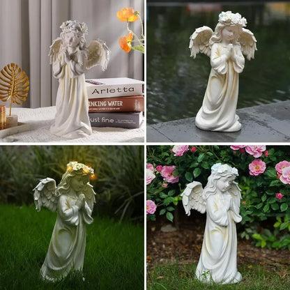 Waterproof Outdoor Angel Garden Statue Solar Decor with Warm Light