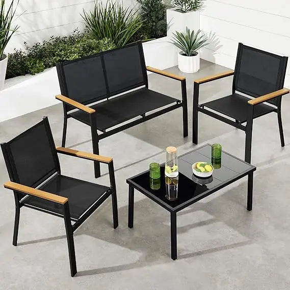 4-Piece Outdoor Textilene Patio Conversation Set