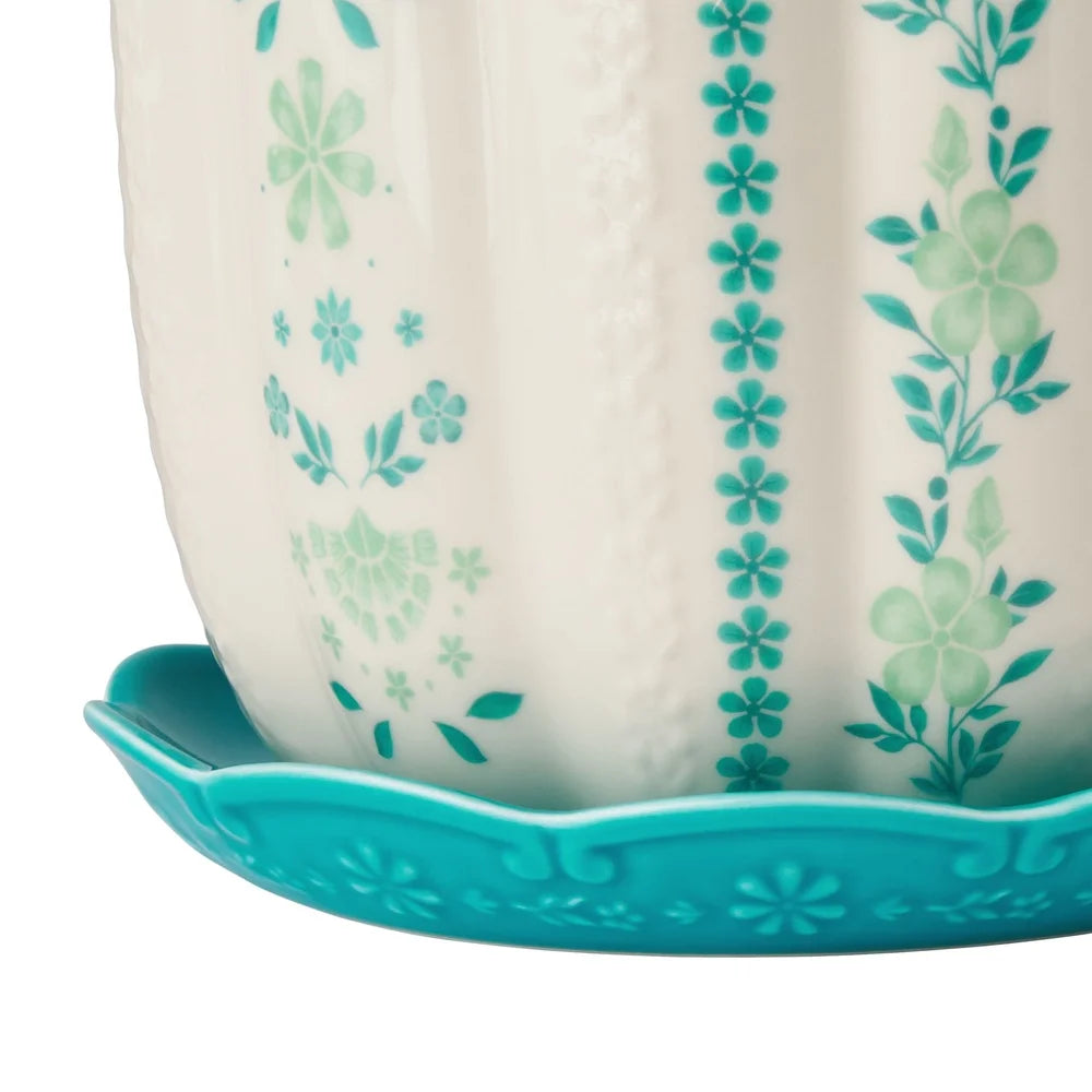 8 Inch Flower Patterned Scallop Planter Ceramic Pot