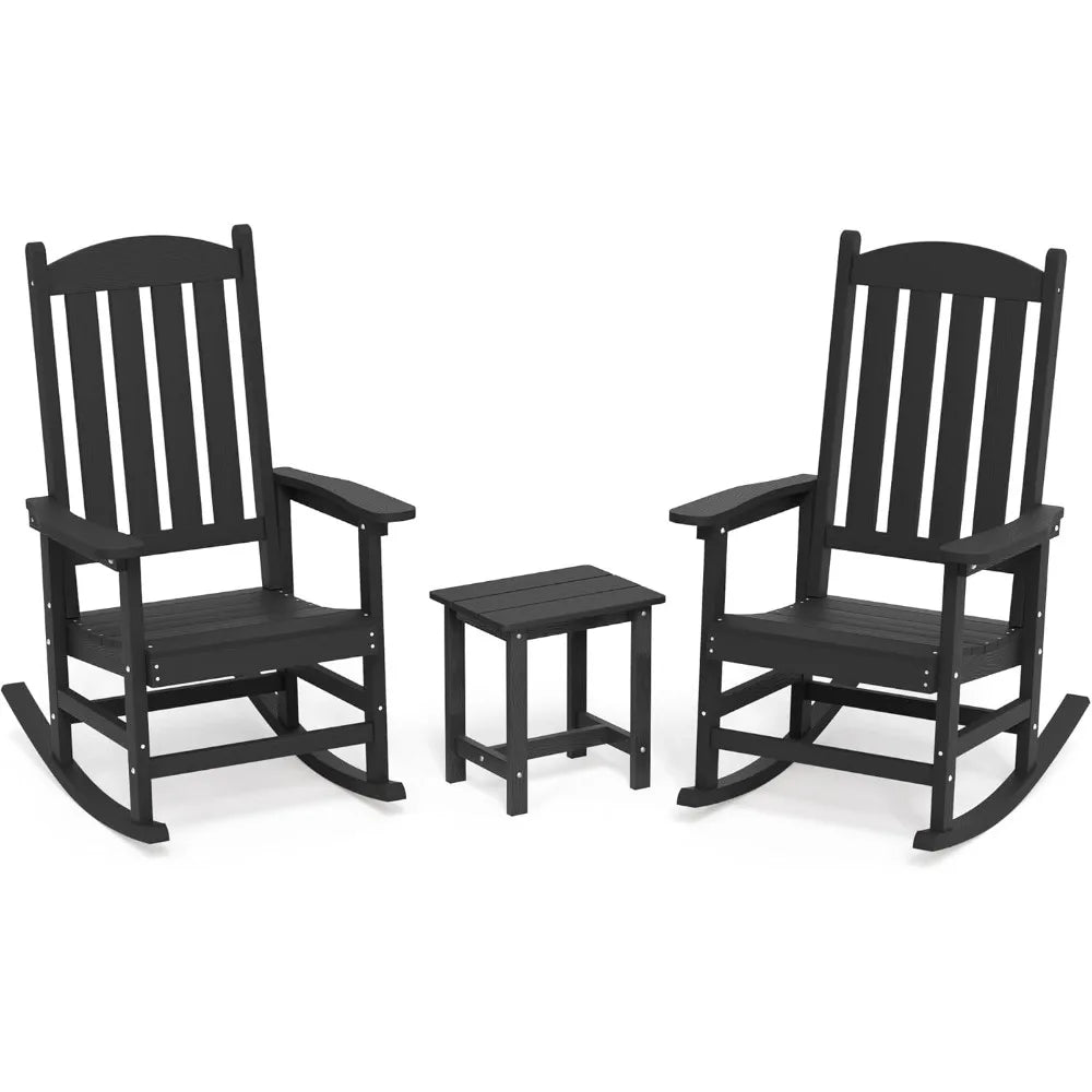 All Weather Resistant Outdoor Rocking Chairs Set of 3, 2 Chairs & 1 Table