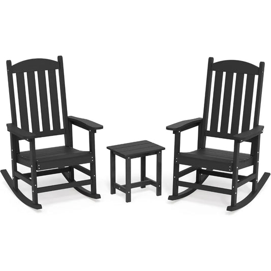 All Weather Resistant Outdoor Rocking Chairs Set of 3, 2 Chairs & 1 Table