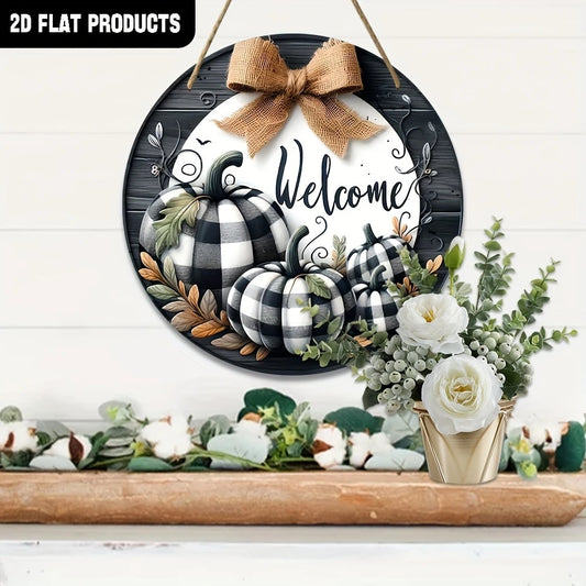 Wooden wall welcome sign wreath pumpkin design