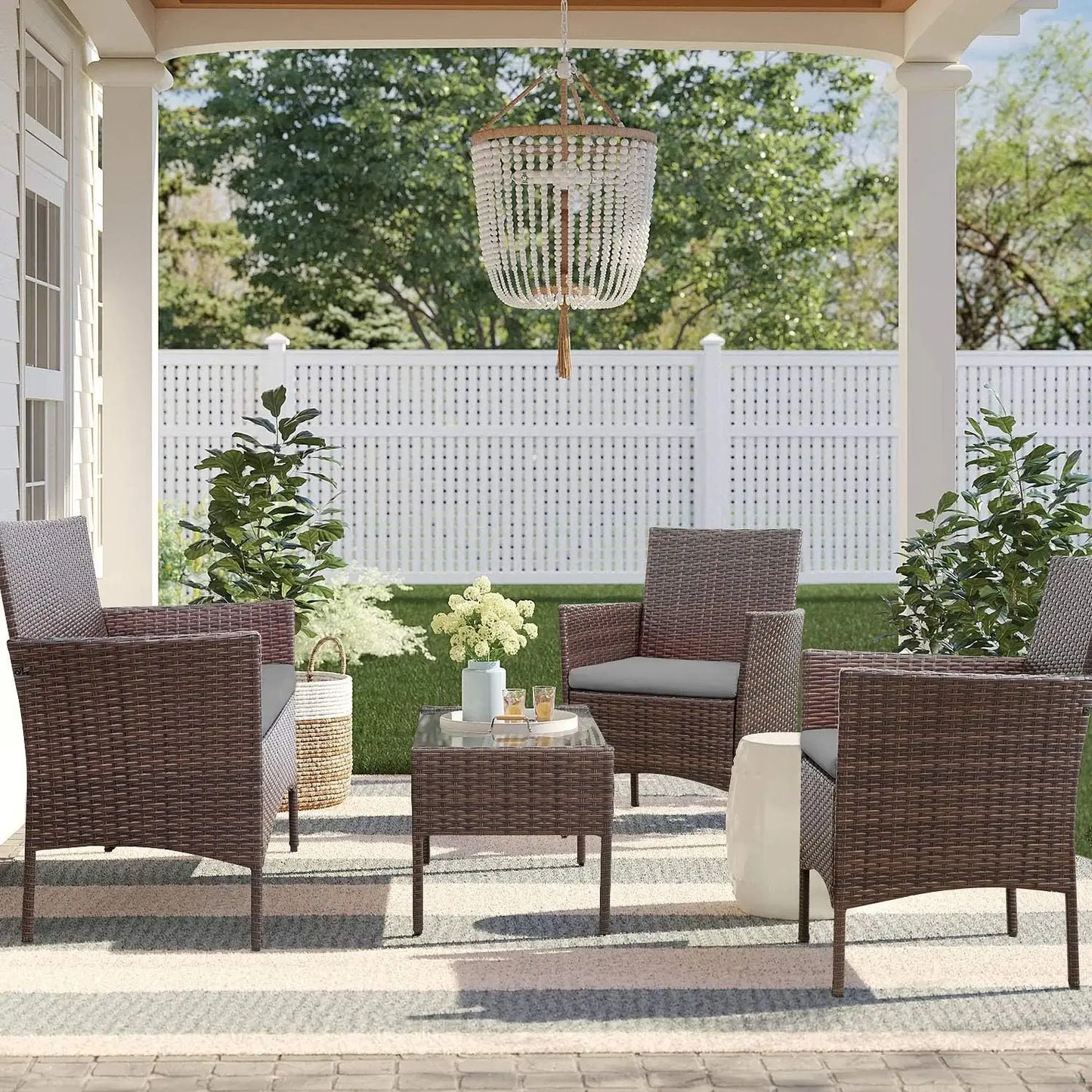 4 Pieces Outdoor Wicker Patio Furniture Set