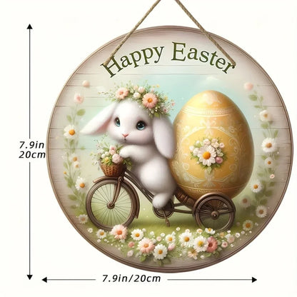 Farmhouse Easter metal sign with Bunny Logo, Lilies & Spring Decor