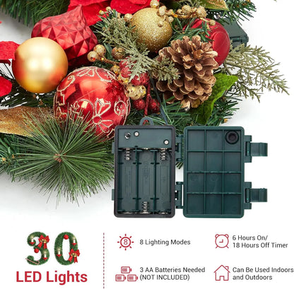 24 Inch Christmas Wreath with Lights