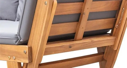 Acacia Wood Patio Couch with Adjustable Armrests