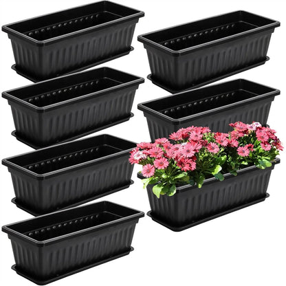 7 Pack 17 Inch Plastic Flower Box with Trays