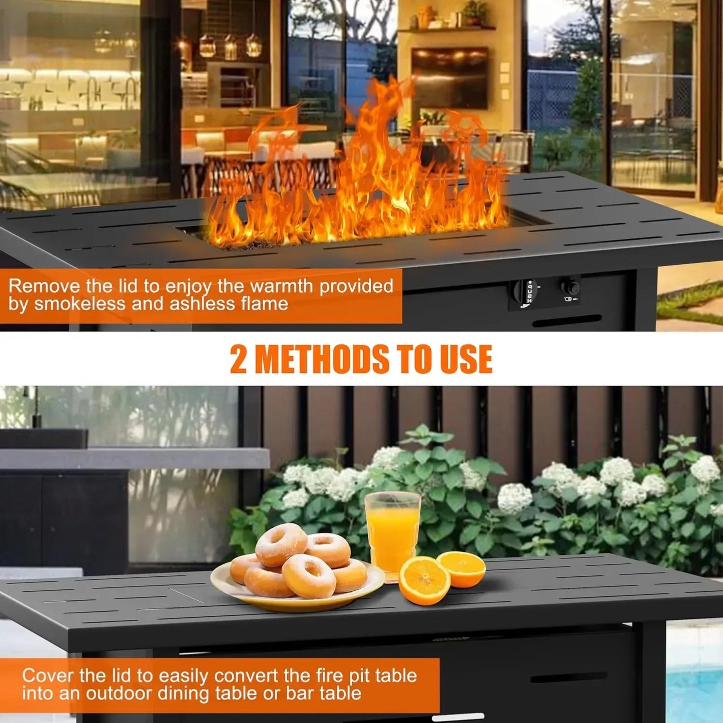 43 inch Outdoor Propane Fire Pit Table with Lid, and Waterproof Cover
