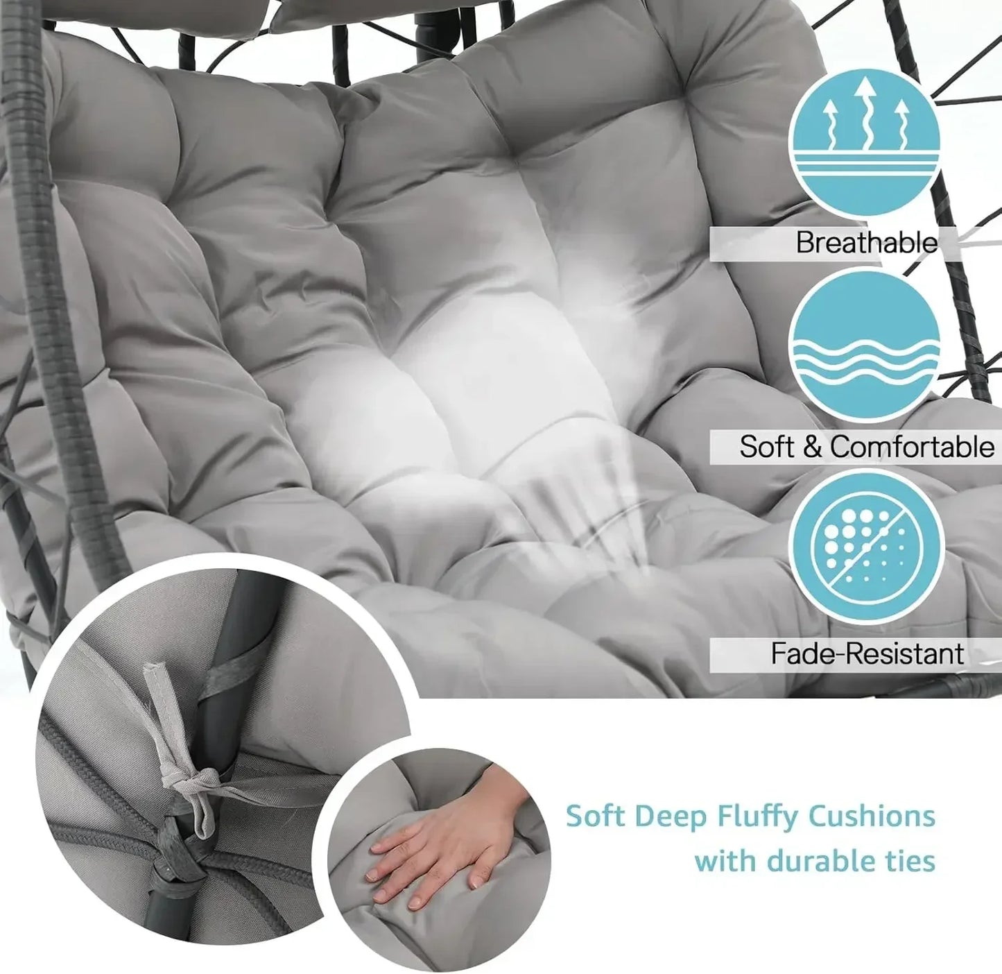 2 Person Double Egg Swing Chair with Stand Indoor Outdoor