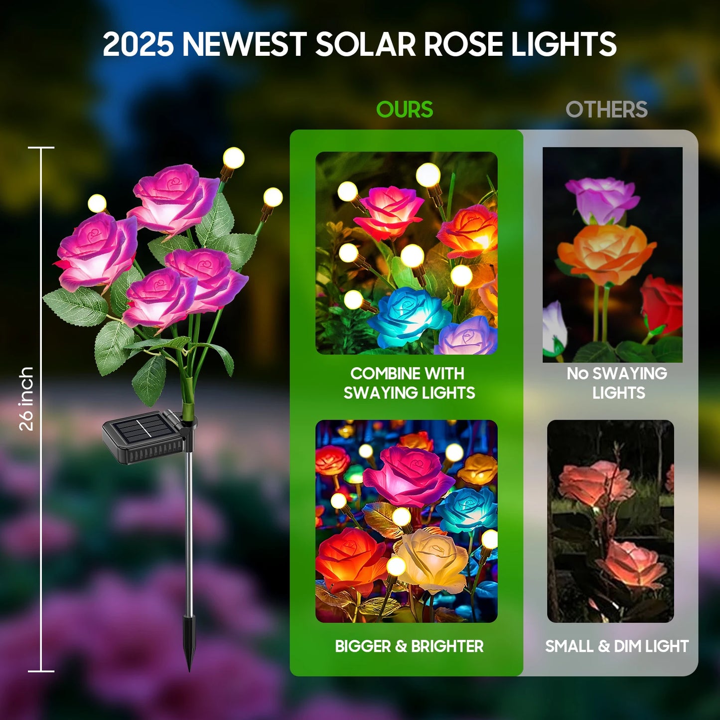 2/4 Pack Solar Rose & Firefly Swing Lights