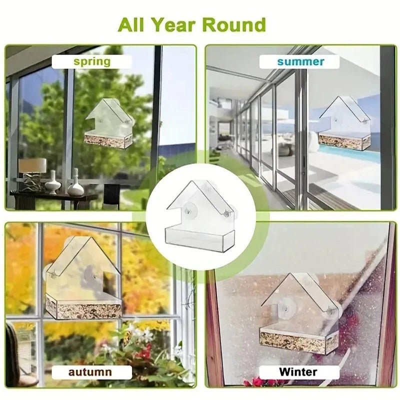 Transparent Bird Feeder for Outdoor Window with Strong Suction Cups