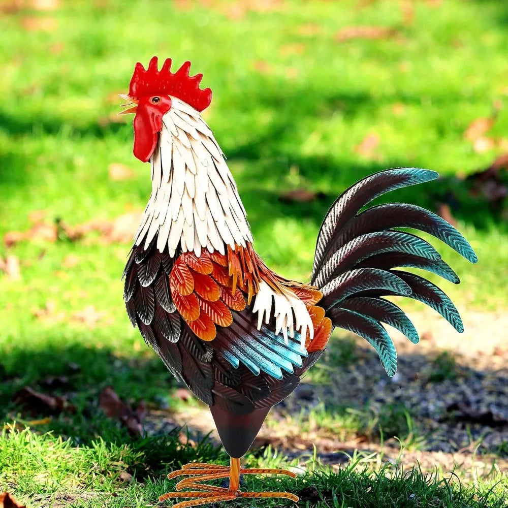 Metal Rooster Outdoor Garden Statue