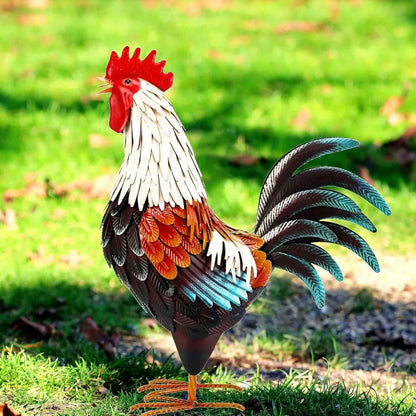Metal Rooster Outdoor Garden Statue