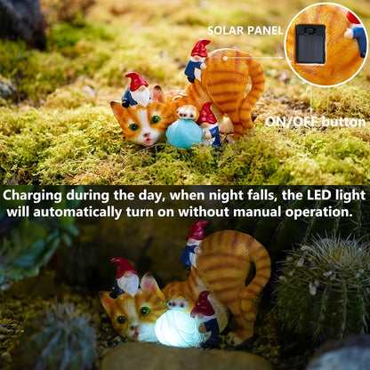 Resin Cats Statue with Solar LED Lights