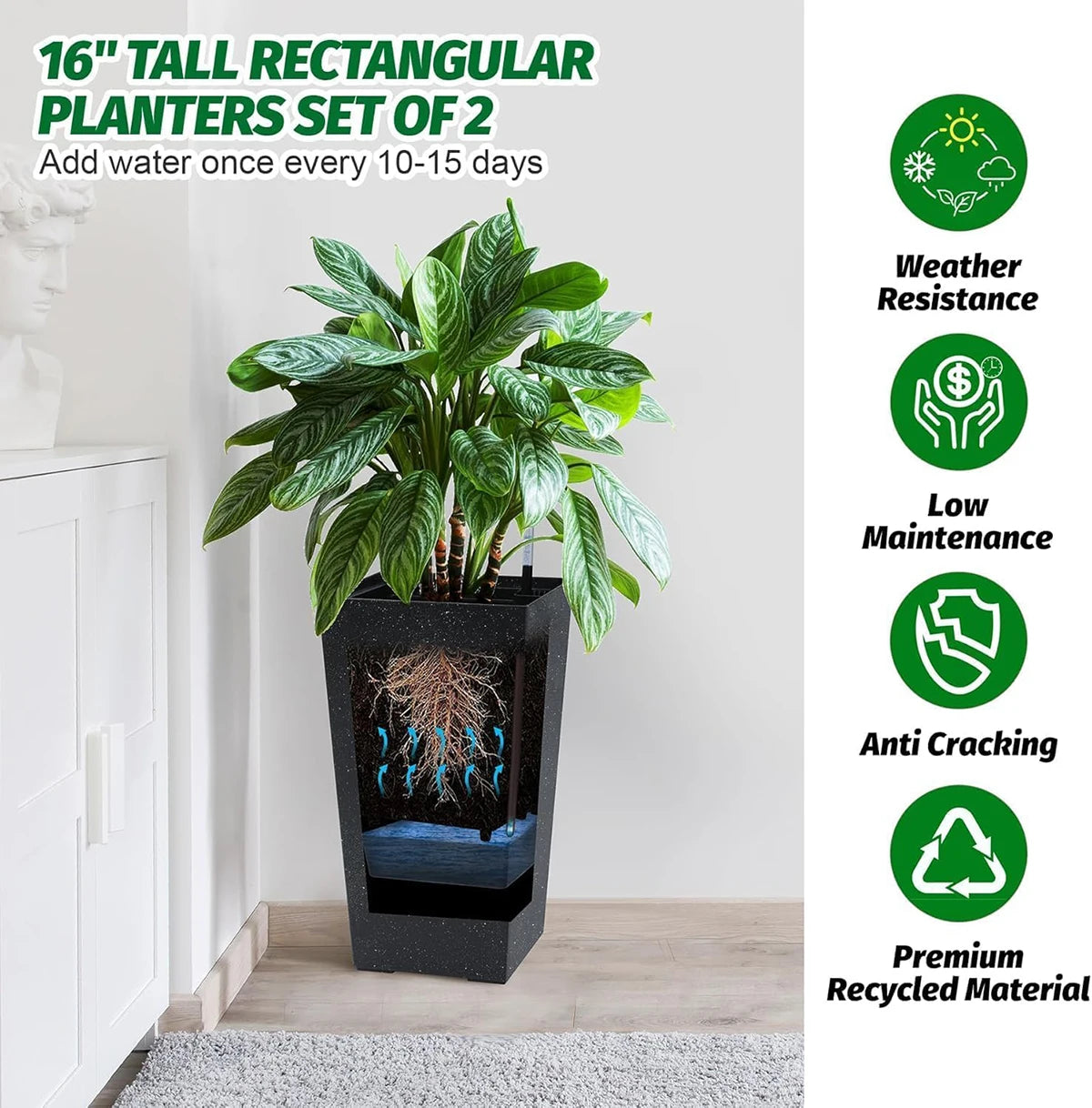 Large Plant Pots with Drainage Holes＆ Water Level Monitor