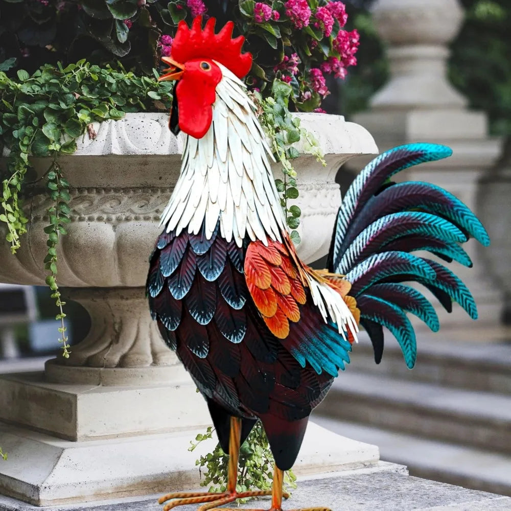 Metal Rooster Outdoor Garden Statue