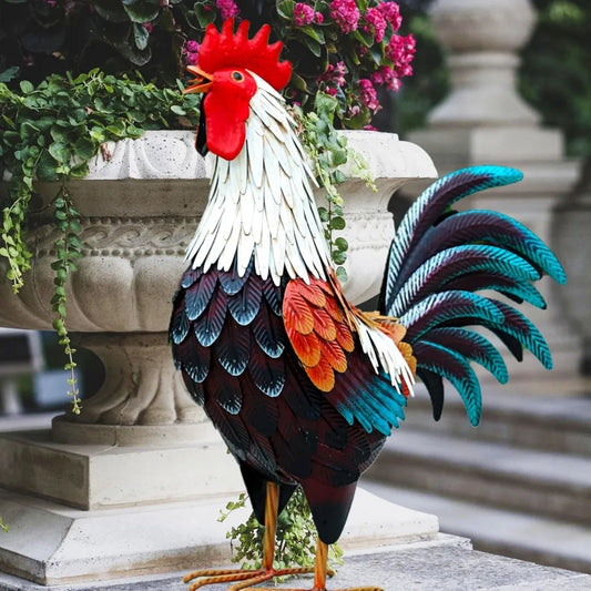 Metal Rooster Outdoor Garden Statue