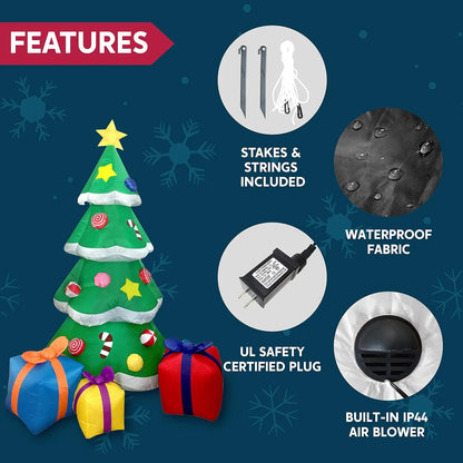 7 FT Christmas Tree Inflatables with 3 Gift Boxes Built-in LEDs
