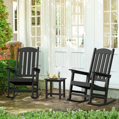 All Weather Resistant Outdoor Rocking Chairs Set of 3, 2 Chairs & 1 Table