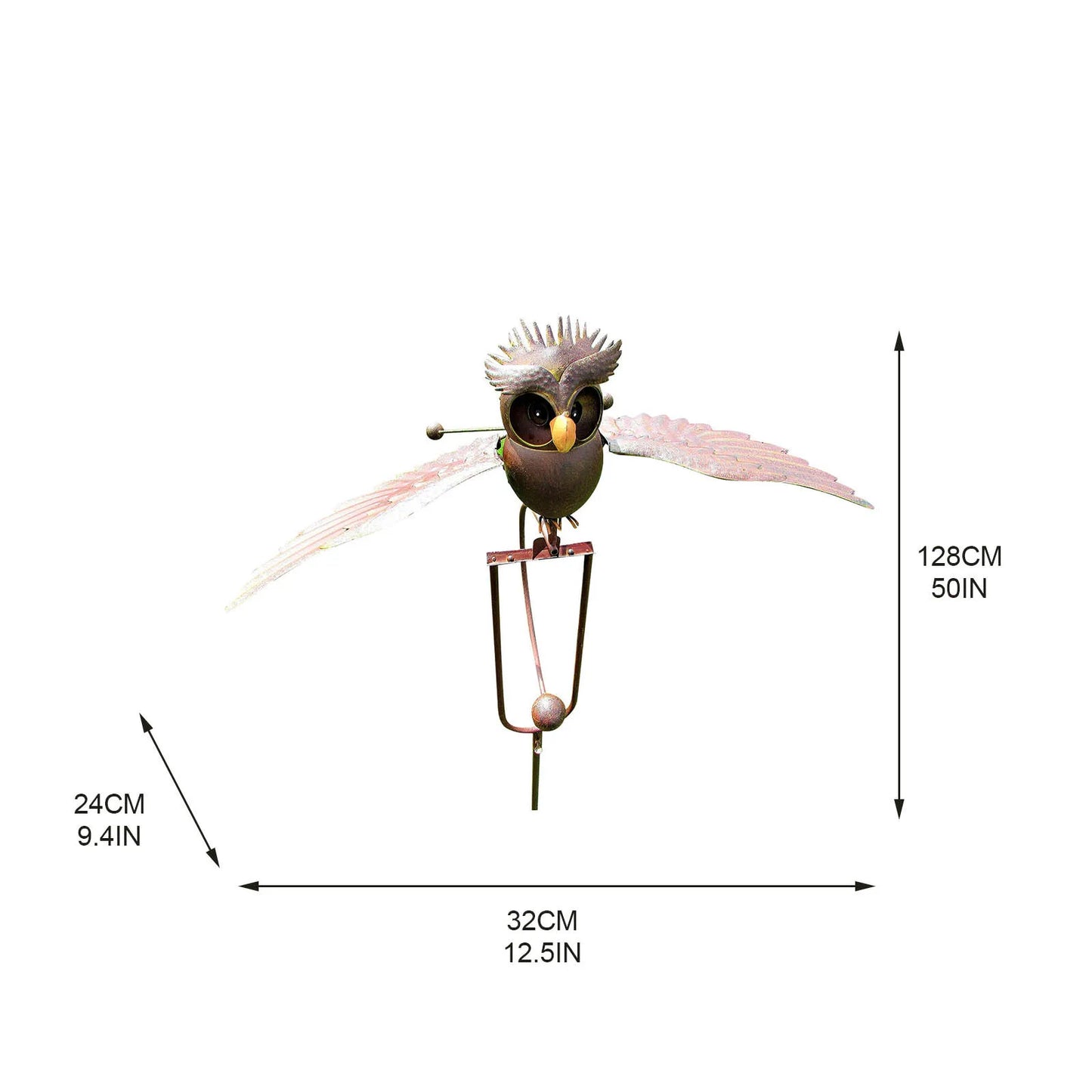 Flapping Metal Brown Gray Owl Yard Stake
