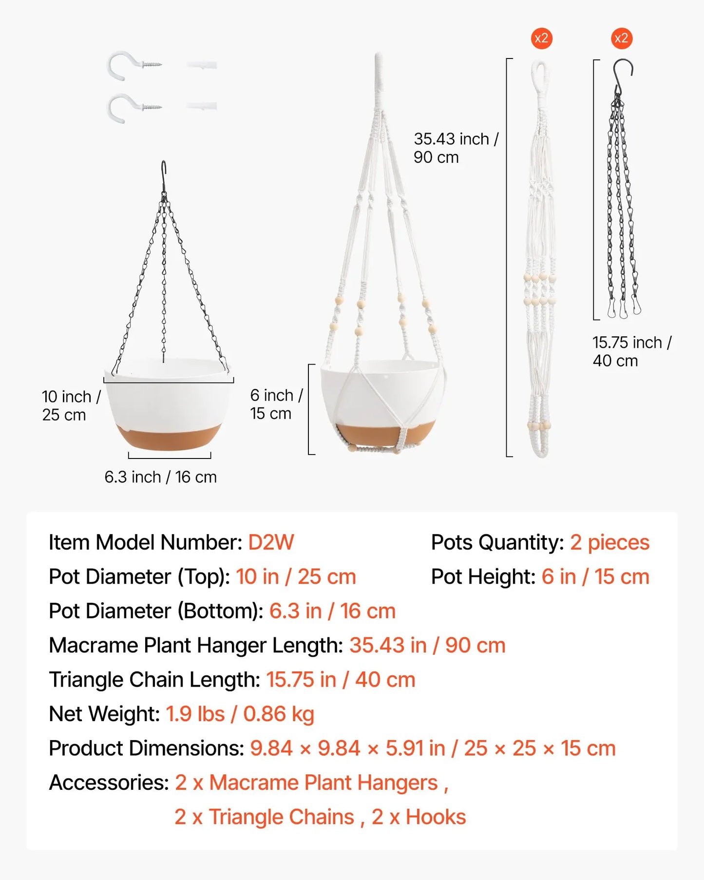 Hanging 10 Inch Self-Watering Flower Pot 2 Pack Indoor & Outdoor