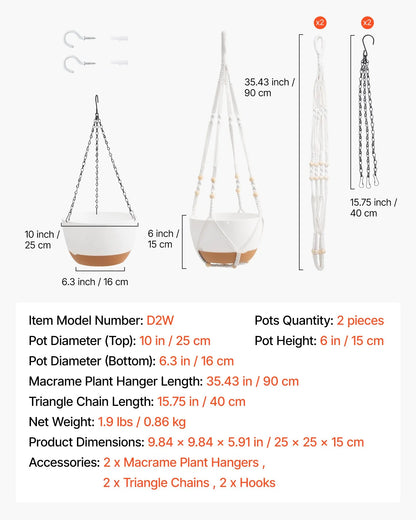 Hanging 10 Inch Self-Watering Flower Pot 2 Pack Indoor & Outdoor