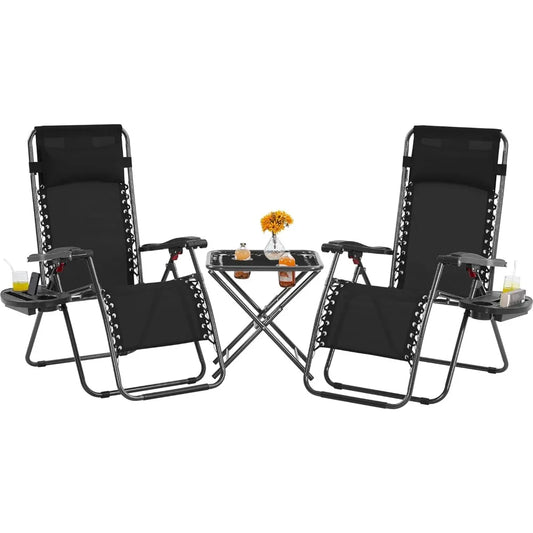3PCS Zero Gravity Recliner Portable Outdoor Reclining Chair Set w/Side Table