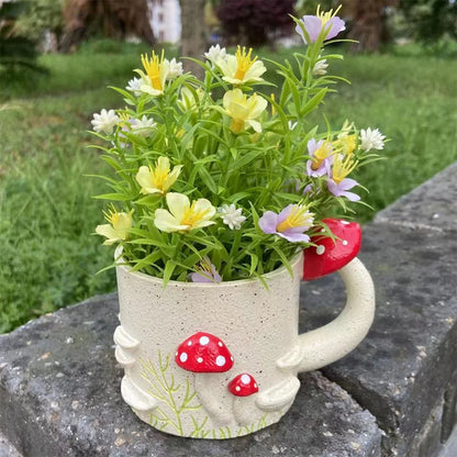 Whimsical Mushroom Cup Design Resin Plant Pot