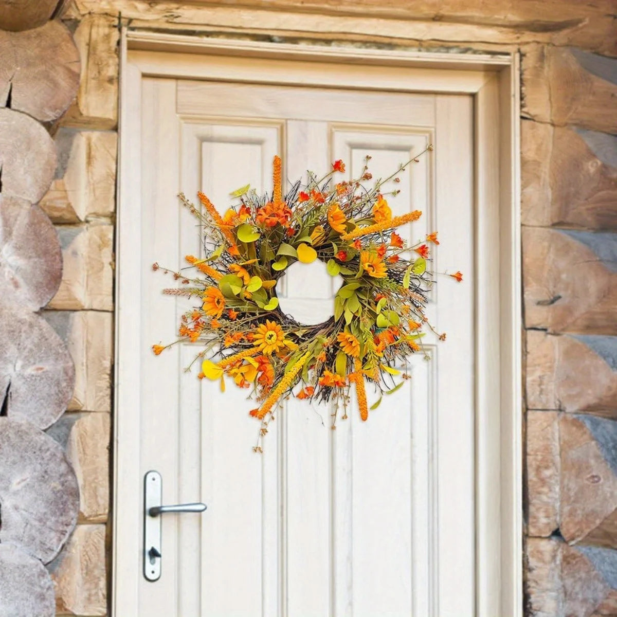 17.7" Fall Farmhouse Harvest Sunflower Wreath