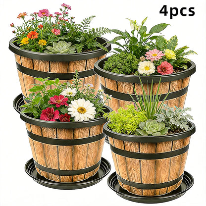 Imitation Wooden Barrel Resin Plant Pot