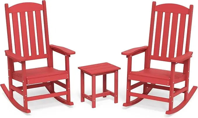 All Weather Resistant Outdoor Rocking Chairs Set of 3, 2 Chairs & 1 Table