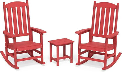 All Weather Resistant Outdoor Rocking Chairs Set of 3, 2 Chairs & 1 Table