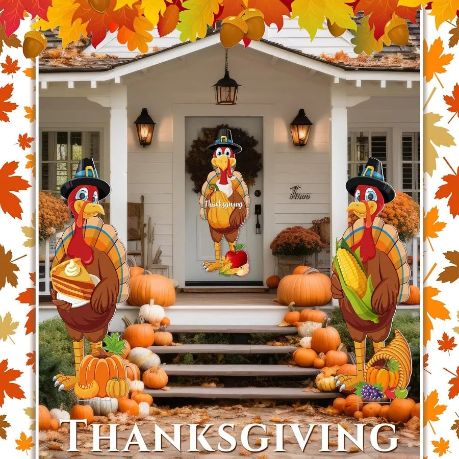 3 Pcs Thanksgiving, 32 x 10 Inch Harvest Turkey Outdoor Lawn Sign