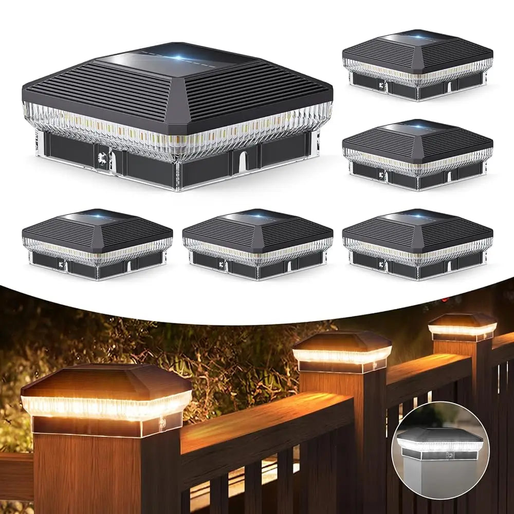 6/12 Pack Solar Post Cap Lights with 3 Modes