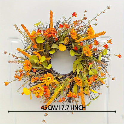 17.7" Fall Farmhouse Harvest Sunflower Wreath