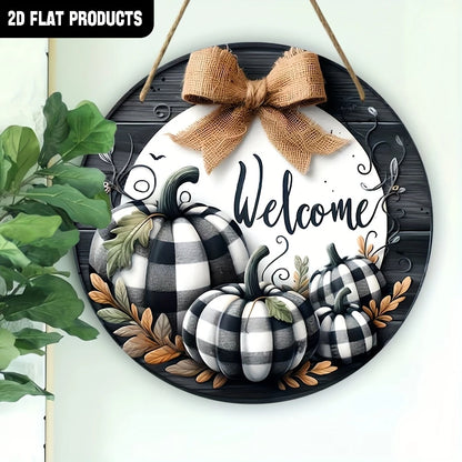 Wooden wall welcome sign wreath pumpkin design
