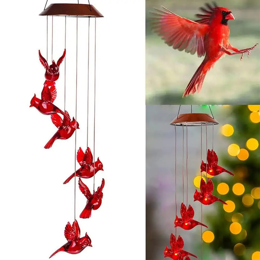 Creative Cardinal Wind Chimes With 6 Solar LED Lights