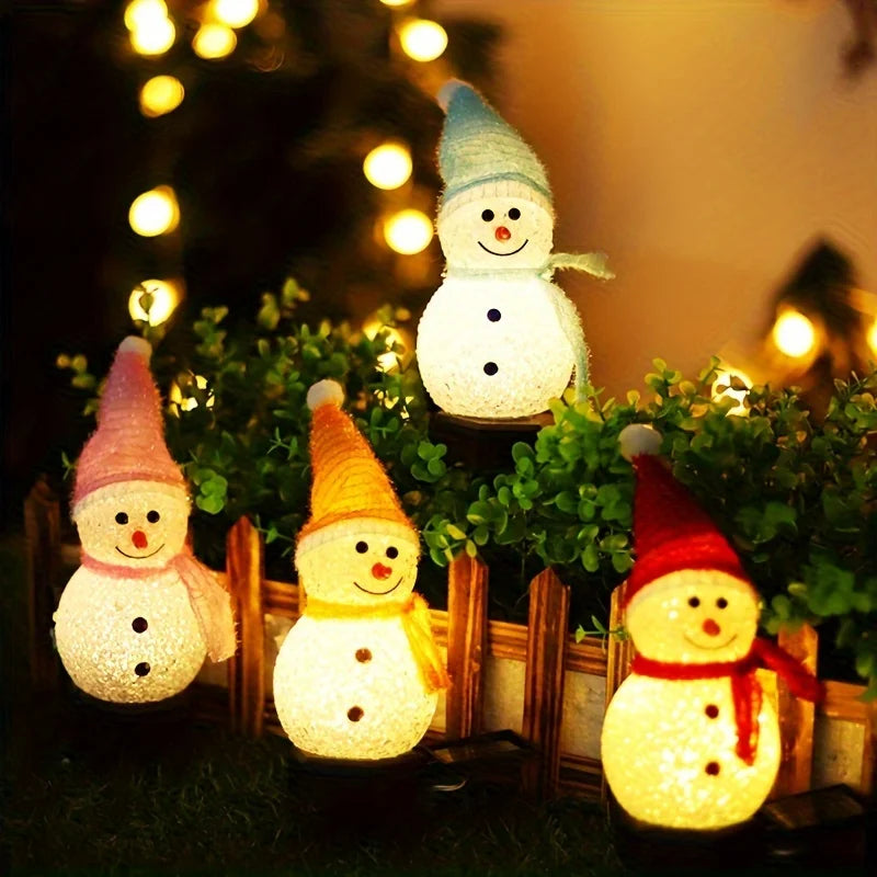 Solar-Powered Snowman Lights 4-Piece Set