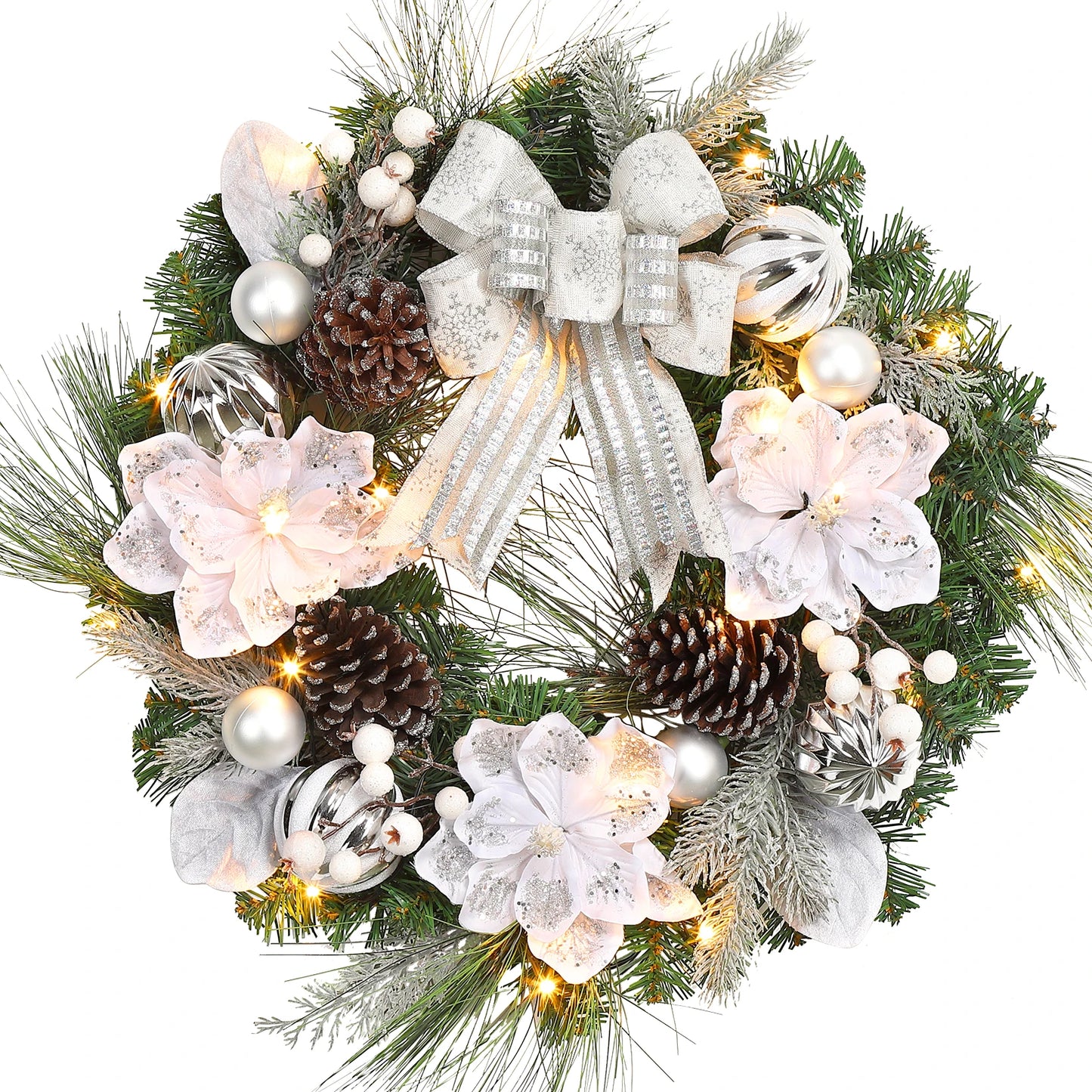 24 Inch Pre-Lit Traditional Wreath