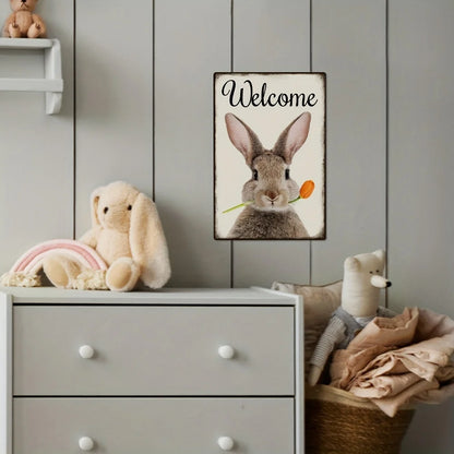 1pc Welcome Metal Sign, Vintage Rabbit