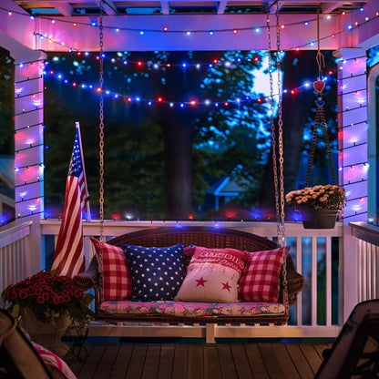 4 Pack 160ft 400LED Solar Powered Red White & Blue String Lights