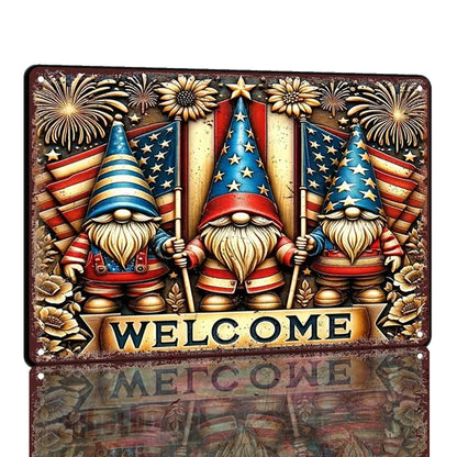 Vintage Patriotic Gnome Welcome Sign