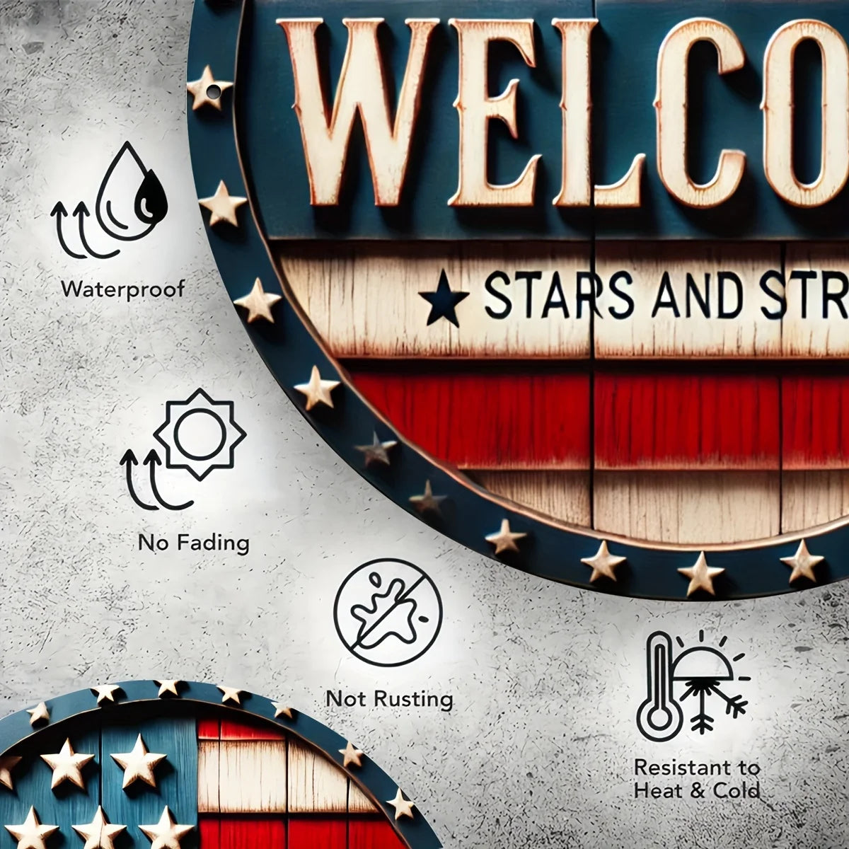 Patriotic Round Metal Welcome Sign