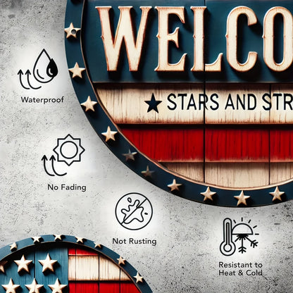 Patriotic Round Metal Welcome Sign