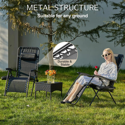 Zero Gravity Portable Recliner with Cup Holder Trays and Adjustable Pillow