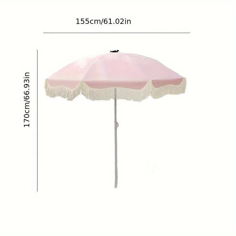 Bohemian Style Pink Adjustable Height and Frame Sun Umbrella