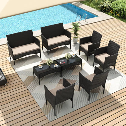 4-piece wicker conversation set with 2 rattan chairs 1 loveseat 1 coffee table removable seat cushion